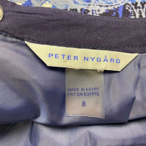 2/$30 Peter Nygard 8 Womens Blue Boho Print Ruffle Skirt - Picture 6 of 9